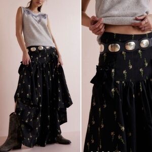 Free People Rowena Convertible Maxi Skirt Dress Bow Detail Pocket Floral Medium